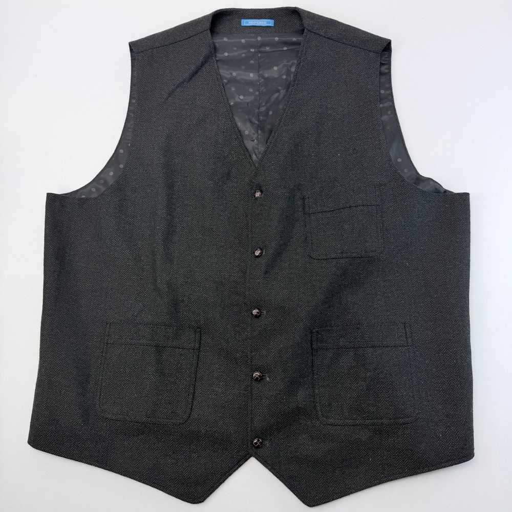 Solovedress Mens Herringbone Wool Blend Vest Charcoal Grey Waistcoat 3XL